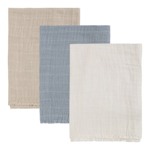 Pippi 3-pk muslinkluter - ashley blue solid