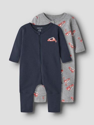 Name It Firetruck 2-pk pysjamas til baby - grey melange