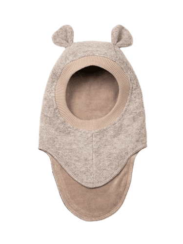 Huttelihut ullbalaclava med bamseører - camel melange