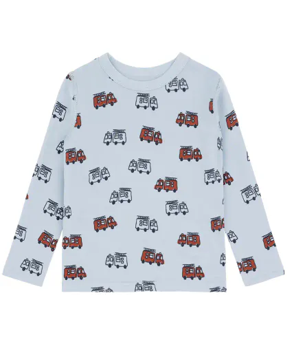 Hust & Claire Abba Firetruck ull/bambus trøye til barn - baby blue