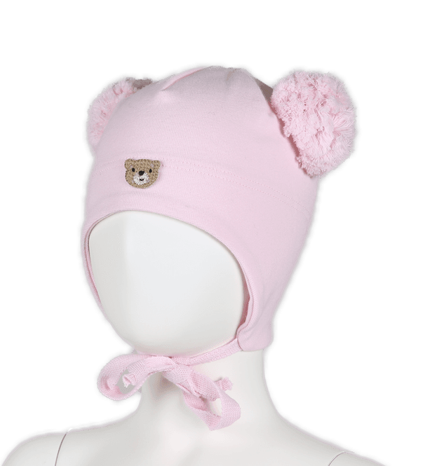 Hovedbilde Kivat Teddybjørn babylue med knyting - lys rosa
