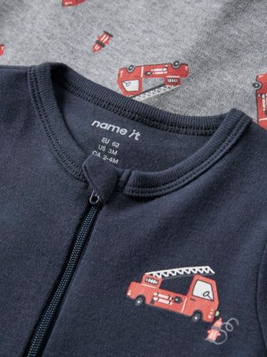 Name It Firetruck 2-pk pysjamas til baby - grey melange