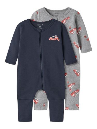 Name It Firetruck 2-pk pysjamas til baby - grey melange