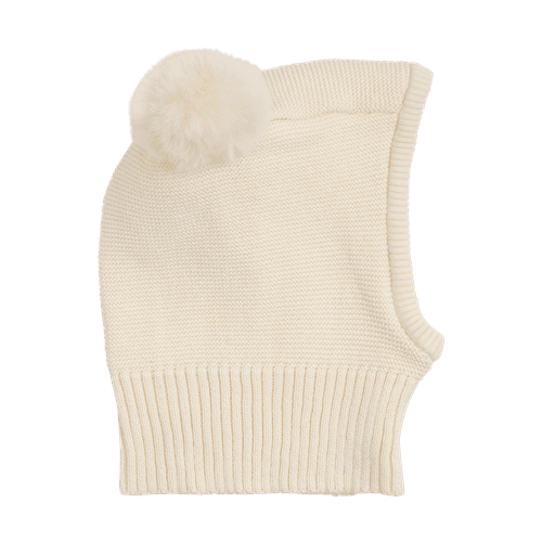 Huttelihut balaclava med pompoms - antique white