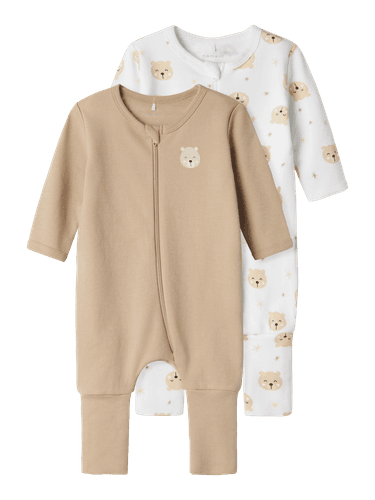 Name It 2-pk Oxford Teddy pysjamas med glidelås - oxford tan