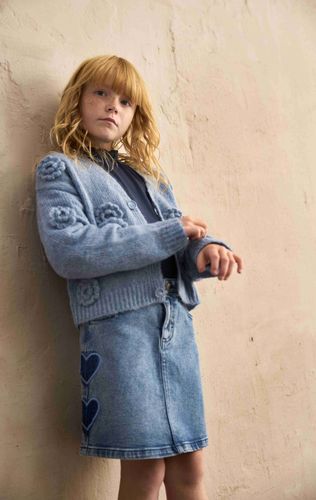 Minymo Cardigan med blomster - moonlight blue