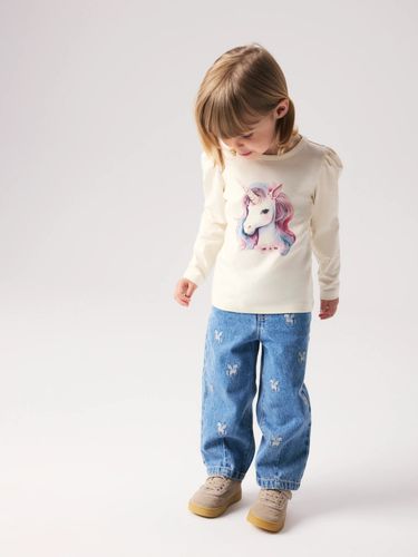 Name It Bella Barrel Glitter jeans til jente - medium blue unicorn