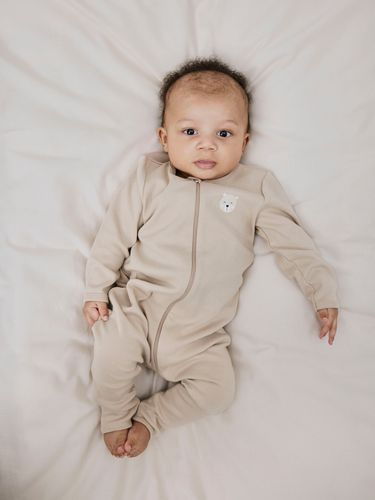 Name It 2-pk Oxford Teddy pysjamas med glidelås - oxford tan