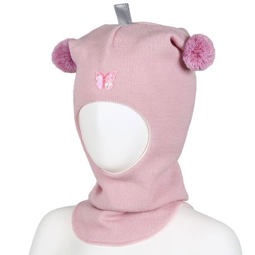 Kivat ull balaclava Sommerfugl med dusker - pudderrosa
